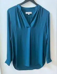 Loft long sleeve blouse, blue/green, size XS