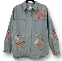 Johnny Was  Cherri Denim Pocket Overshirt Shacket Jacket Boho Floral Bird Sz S