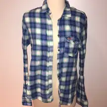 Hollister VINTAGE Plaid Blue Green and Orange Plaid Shirt