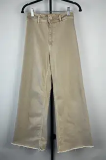Zara The Marine Jeans Size 4 Khaki High Rise Wide Leg Cropped Raw Hem Cotton