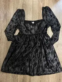 Coco + Jaimeson Versona Silver and Black Mini Dress Long Puffy Sleeve New Medium