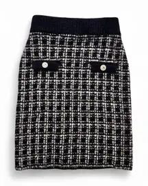Black White Tweed Knit Skirt – High Waist, Pencil Fit, Elegant Classic Look NWOT