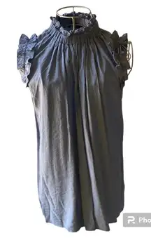 Doe & Rae blue ruffle detail sleeveless top S