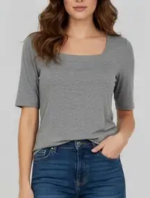 Premise Gray Square Neck Short Sleeve Top Blouse Casual Everyday Basic Size M