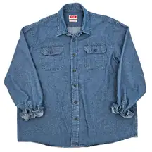 Wrangler Denim Shirt Womens XL Blue Button‎ Up Long Sleeve Casual Work
