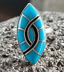 Native American Zuni Channel Inlay Turquoise Sterling Silver Ring by Amy Wesley