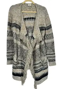 Cabi Blue Grey Shetland Fringe Cardigan Sweater Womens XS Boho Cozy Duster