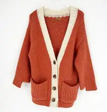 POL Longline Chunky Knit Cardigan S Orange