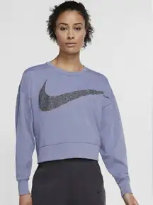 Nike Women's Dri-FIT Fleece Sparkle Logo Top Pullover Oversized Blue Size S