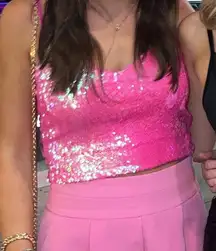 Pink Sequin Crop Tank Top