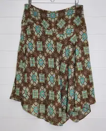 Dress Barn Geometric Midi Skirt,‎ Green and Brown. Size: 14