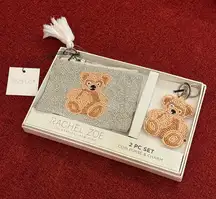 Rachel Zoe Teddy Bear Coquette Design Beaded Pouch Coin Purse Bag Charm Set