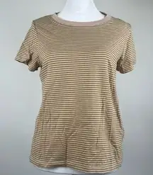 Madewell Short Sleeve Crew Neck Striped T-shirt Size Small Tan & Pink