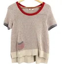 Moth Anthropologie Knit Sweater Red White Short Sleeve Pocket Casual Size S
