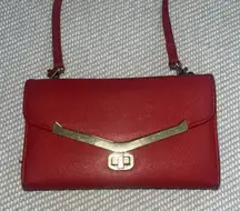 Pleather Convertible Crossbody Wallet Clutch Purse Red Gold Accents