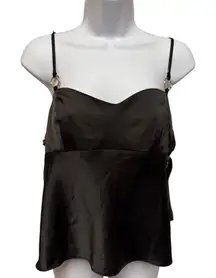 Silence + Noise Luxe Black Satin Cami O-Ring Side Accents Open Sides Size Large