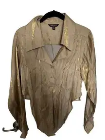 Guess vintage gold button down tie front shirt size medium