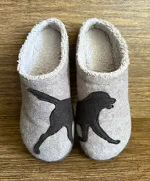 LL Bean Women’s Day Real Scuffs Motif Taupe Chocolate Dog 9M Slip On Wool Clogs