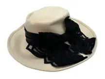 Vintage Joe Bill Miller Wool Hat Cream Black Lace Bow Derby Dress Hats Made‎ USA