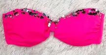 Victoria’s Secret Swim Neon Pink Sequin Strapless Padded Bikini Top Size Small