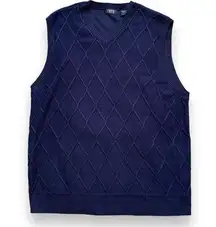 IZOD  Golf Classix Navy Blue Argyle Sleeveless Pullover V-Neck Sweater Vest XL