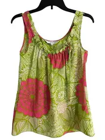 Designer Trina Turk Floral Sleeveless Tank Top, 100% silk size small