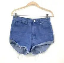 Princess Polly Light Wash High Waisted Women 10 Denim Raw Hem Distressed Shorts