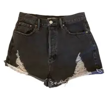 Ultra High Rise Denim Shorts Ripped Jeans Black 27 Punk