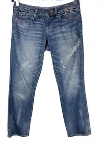 GAP Real Straight Leg Jeans Floral Embroidered Sz 6 Petite Boho