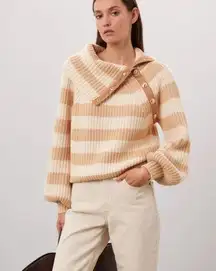 RTR Derek Lam Collective Button Cowl Neck Tan & Cream Striped Sweater Sz M