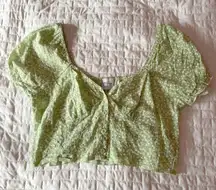 Green Floral Puff Sleeve Blouse Size 12