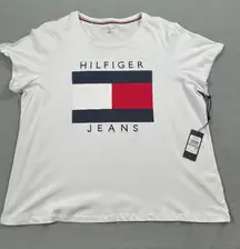 NWT Tommy Hilfiger Jeans Shirt Womens Flag Logo Short Sleeve Casual Embroidered