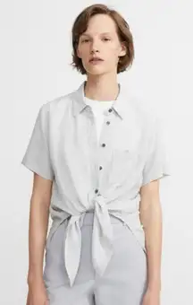 Theory Gray Hekanina Gray Linen Tie Front Button Down Small