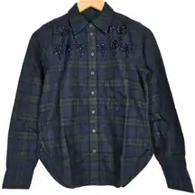J. Crew Embellished shrunken button-up‎ shirt tartan brushed cotton oxford 0 NWT