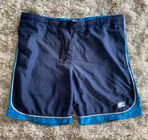 Y2K Vintage Style Navy Blue  Swim Shorts Swim Trunks w/ Elastic Drawstring Waist