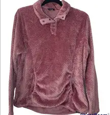 Eddie Bauer Long Sleeve Quarter Button Up Sweatshirt Pullover Pink Fleece| XL