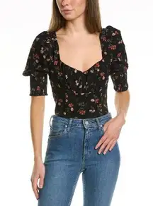 Allison New York NWT Melody Top In‎ Floral Black Smocked Back Bodice XS