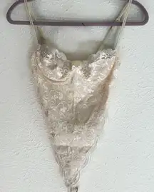 Vintage Victoria’s Secret Lace Bodysuit 34B – Made in USA Ivory NWT