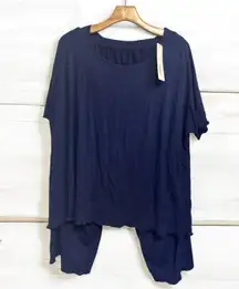 Neiwei Soft Navy Blue 2pc Pajama Sleep Set Size  2XL Capri Pants + T Shirt