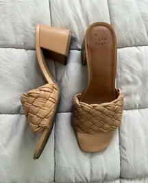 Beige Block Heel Mules 