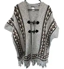 Earthbound Boho Geometric Triangle Striped Design Poncho Sweater