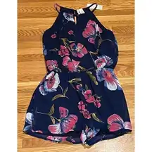 New with Tags Japna Navy Blue & Pink Floral Halter Romper Juniors Size Small