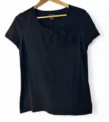 Van Heusen Black Floral Detail Scoop Neck T Shirt Sz L