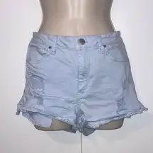 RSQ  Jeans Venice Mid Rise Distressed Stretch Denim Shorts Baby Pastel Blue