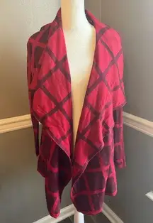 Isaac Mizrahi Live! Essentials Open Front Knit Cardigan Red Windowpane Medium