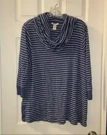 Westbound Blue Striped Cowl Neck 3/4 Sleeve Knit Top 1X