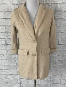 New York & Co women S cotton blend button up long jacket tan 