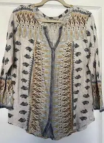 Lucky Brand Chic Boho-Style Printed Top size Large