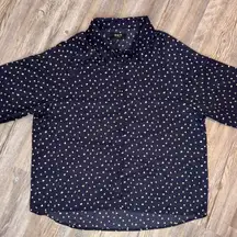 OAT New York Womens Blue Button Down Long Sleeve Polka Dot Blouse Size S Small