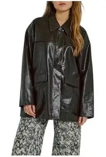 LIONESS Black Faux Croc Embossed Button Front Blazer Jacket, Women's Size M